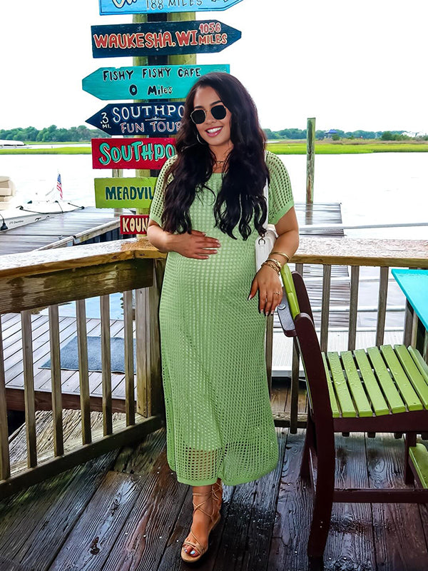 Momyknows Green Openwork Two Piece Maternity Photoshoot Maxi Dress
