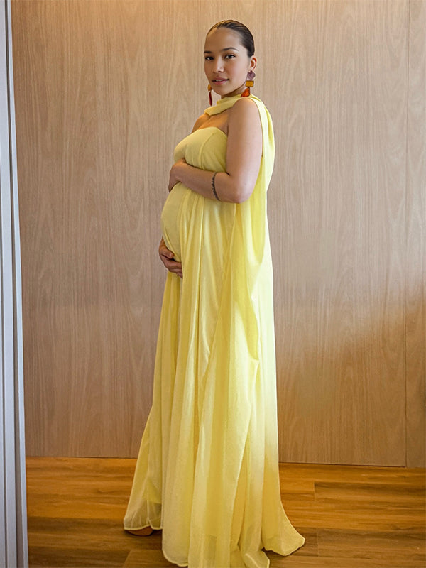 Momyknows Yellow Wrap Gown Maternity Maxi Dress