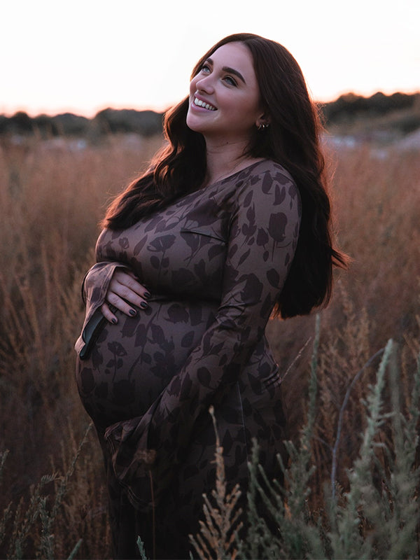 Momyknows Brown Floral Photoshoot Maternity Maxi Dress