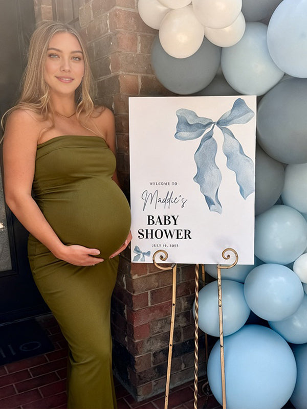 Momyknows Army Green Side Slit Backless Bodycon Maternity Baby Shower Maxi Dress