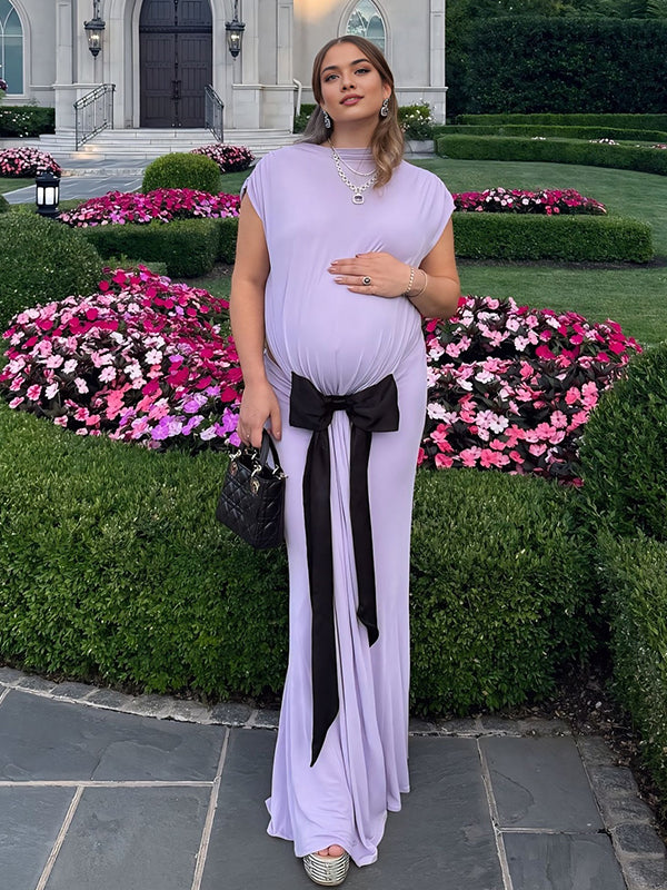 Momyknows Irregular Big Bow Cut Out Draped Backless Mermaid Maternity Maxi Dress