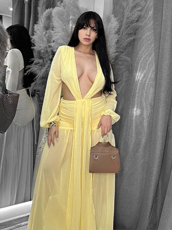 Momyknows Grenadine Cut Out Ruched Draped Backless Photoshoot Maternity Maxi Dress