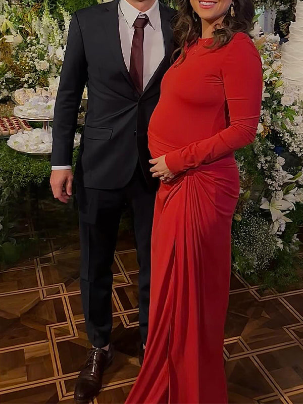 Momyknows Red Twist Ruched Baby Shower Maternity Maxi Dress