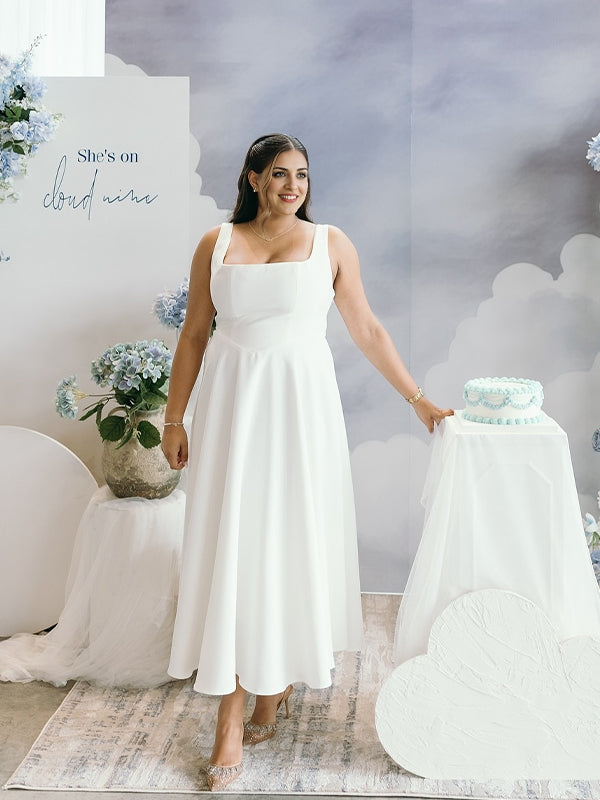 White Square Neck Swing Flowy Baby Shower Maternity Maxi Dress White / M White Square Neck Swing Flowy Baby Shower Maternity Maxi Dress White / M