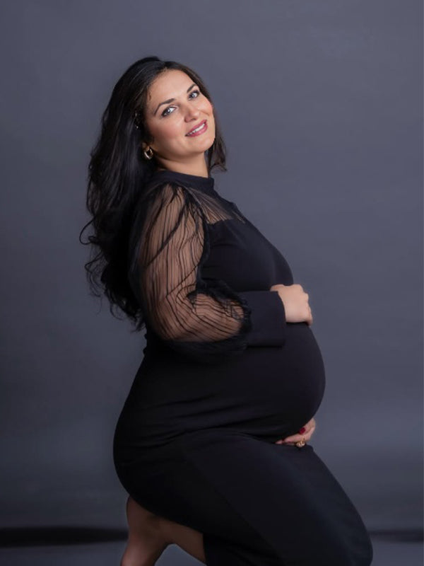 Black Plus Size Ruffle Photoshoot Maternity Maxi Dress