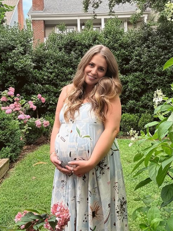 Momyknows Sky Blue High Waisted Backless Photoshoot Maternity Maxi Dress