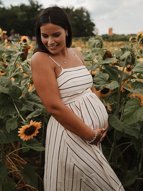 Momyknows Striped Flowy Photoshoot Maternity Maxi Dress