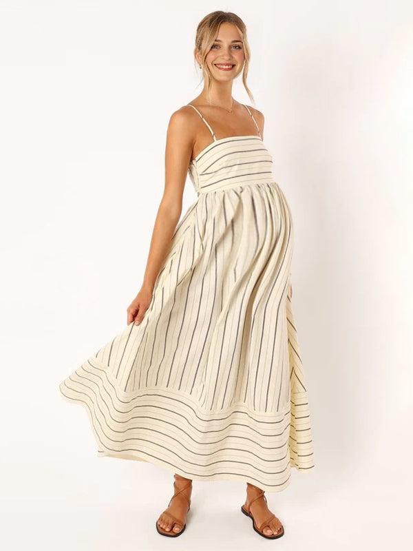 Momyknows Striped Flowy Photoshoot Maternity Maxi Dress