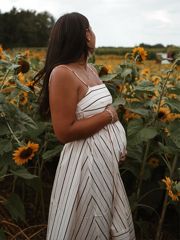 Momyknows Striped Flowy Photoshoot Maternity Maxi Dress