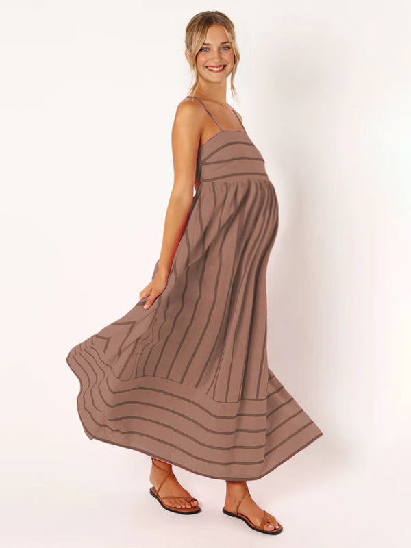 Momyknows Striped Flowy Photoshoot Maternity Maxi Dress