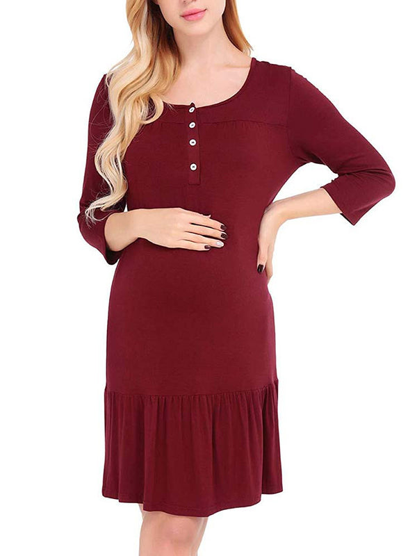 Momyknows Buttons A-line Breastfeeding Casual Maternity Nursing Mini Dress