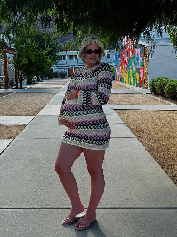 Momyknows Striped Hit Color Vocation Maternity Mini Dress