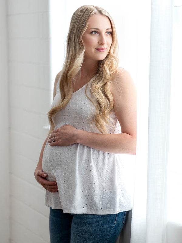 Momyknows White Peplum Falbala Print  Photoshoot Maternity Top