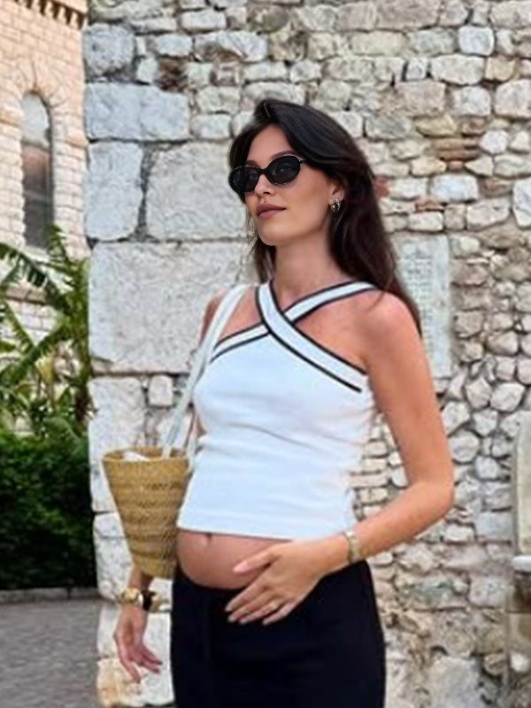 Momyknows White Crochet Hit Color Photoshoot Maternity Top