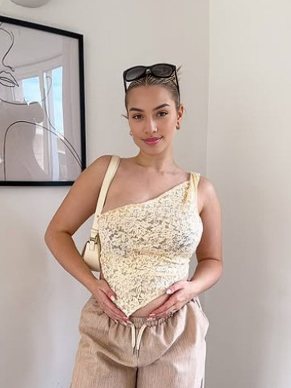Momyknows Buff Tie Back Oblique Shoulder Photoshoot Maternity Top