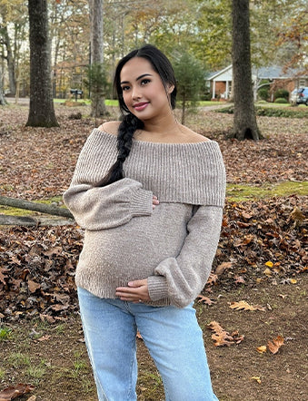 Momyknows Khaki Off Shoulder Photoshoot Maternity Top