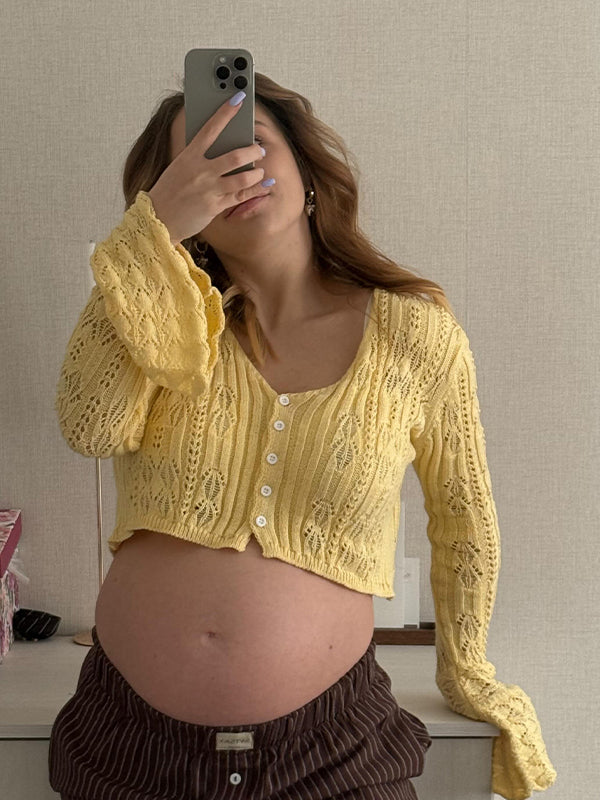Momyknows Yellow Crochet Tie Dye Photoshoot Maternity Top