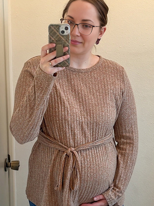 Momyknows Khaki lace-up Crochet Daily Maternity Top