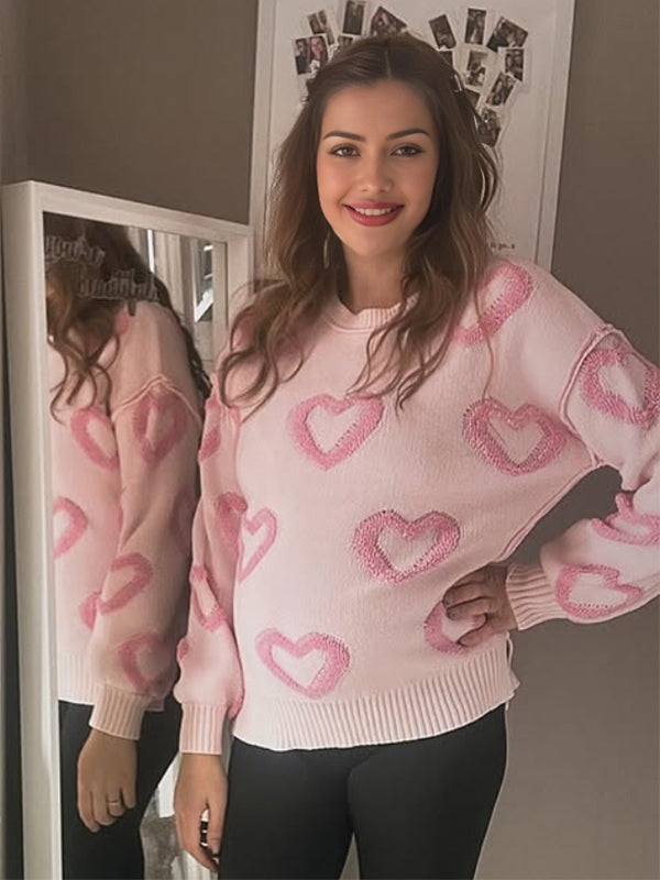 Momyknows Pink Oversize Knit Heart Maternity Sweater
