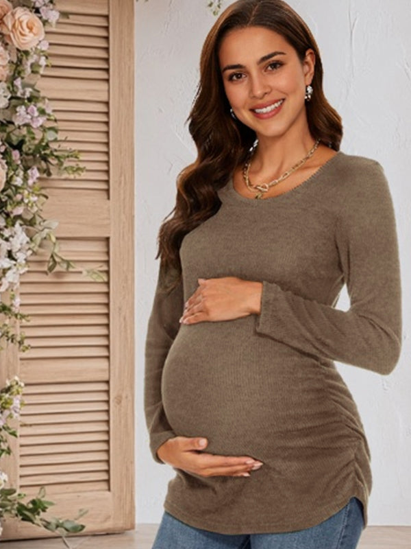 Momyknows Coffee Oversize Solid Color Maternity  Sweater