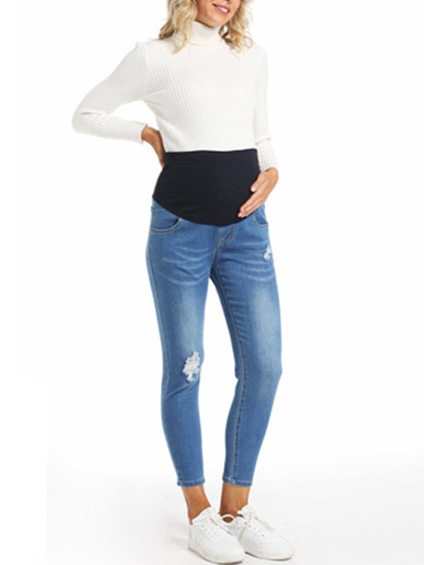 Momyknows Light Blue Ripped Skinny Maternity Jeans