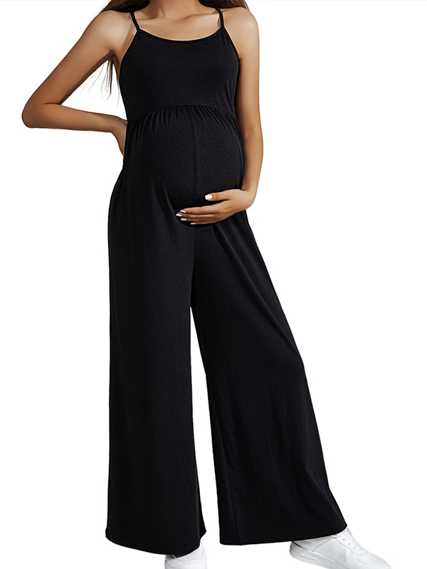Momyknows Thin Suspenders Wide-leg Pants Maternity Bottoms