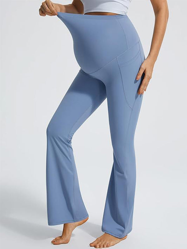 Momyknows Over Belly Pockets Flare Bell Comfy Stretchy Maternity Yoga Leggings