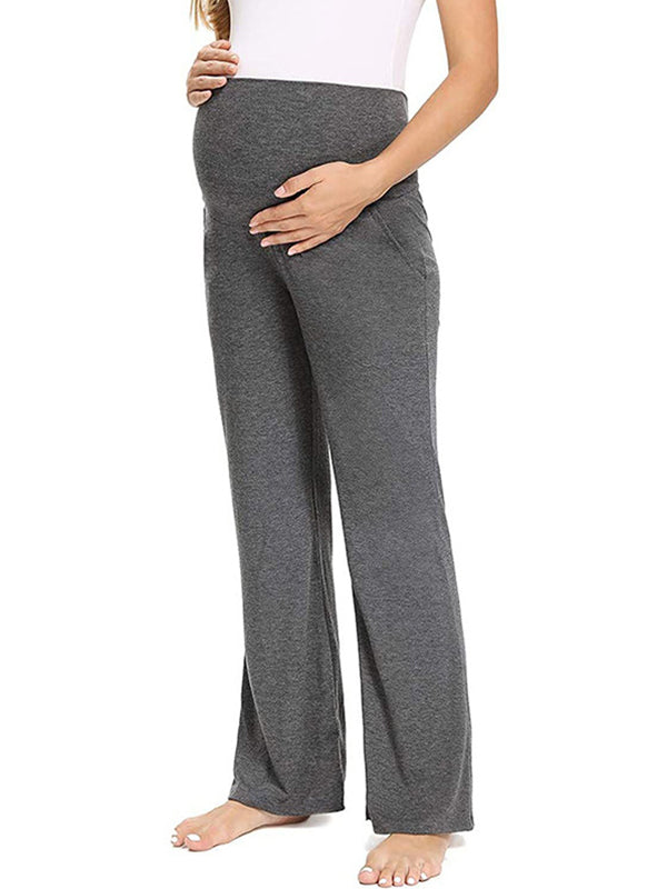 Momyknows Over Belly Pockets Comfy Stretchy Wide Leg Yoga Pajama Pants Maternity Trousers