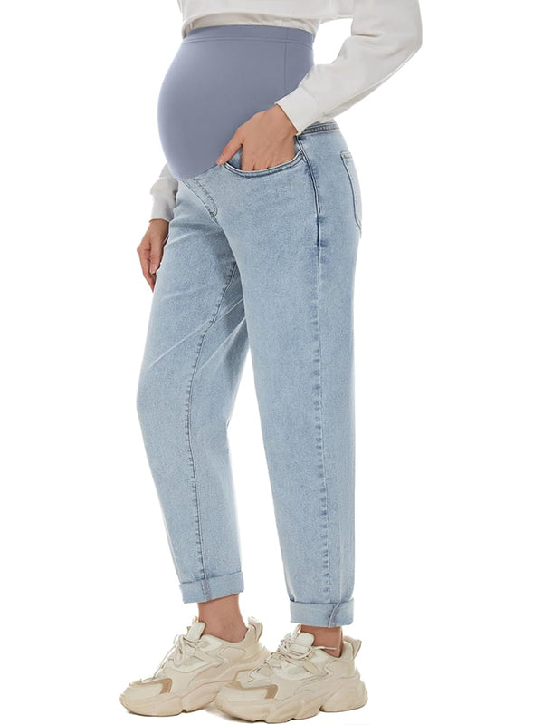 Momyknows Denim Over Belly Pockets Comfy Stretchy Pants Casual Boyfriend Maternity Jeans