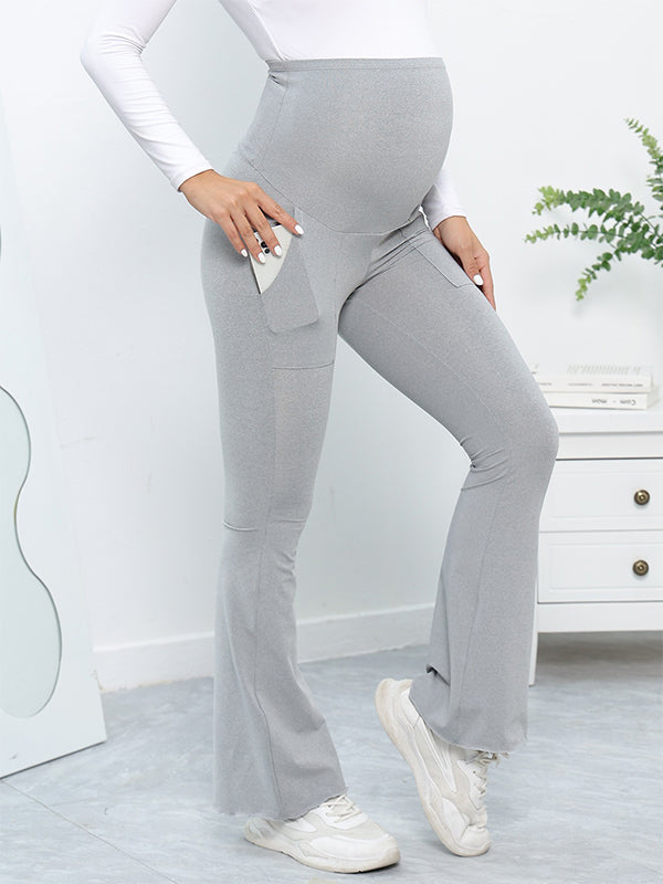 Momyknows Grey Pockets High Waist Daily Maternity Bottoms