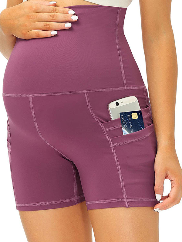 Momyknows Over Belly Pockets Comfy Stretchy Bike Shorts Casual Maternity Yoga Leggings