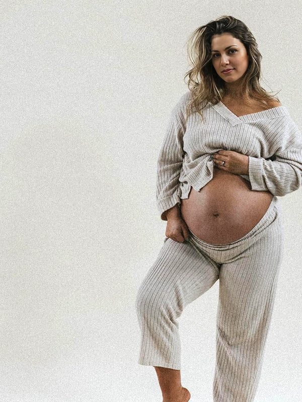 Momyknows Trench Strip Oversize Two Piece Maternity Photoshoot Suit