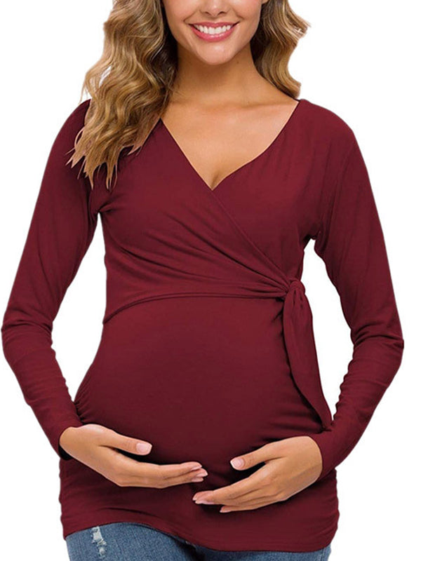 Momyknows Lace Up Cross Chest Maternity Nursing Tops