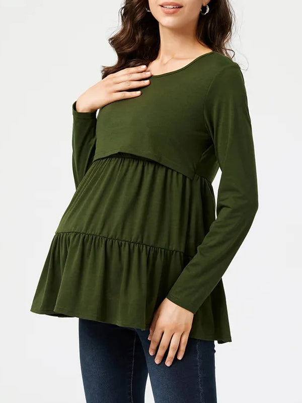 Momyknows Pleated Falbala Maternity Nursing Tops
