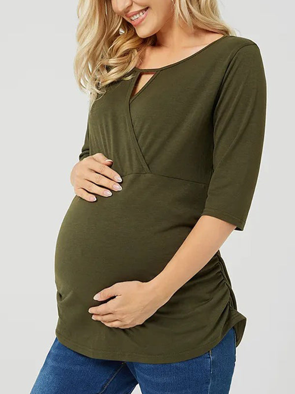Momyknows Cut Out Cross Chest Maternity Nursing Tops