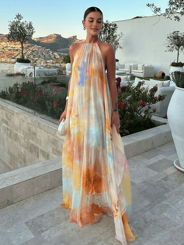 maxi orange maternity dress Momyknows Orange Beach Ruched Back-Tie Backless Spaghetti Strap Satin Flowy Vacation Photoshot Maternity Maxi Dress, Orange / XL