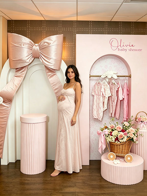 Momyknows Elegant Pink Spaghetti Straps Flowy Floral Baby Shower Maternity  Maxi Dress