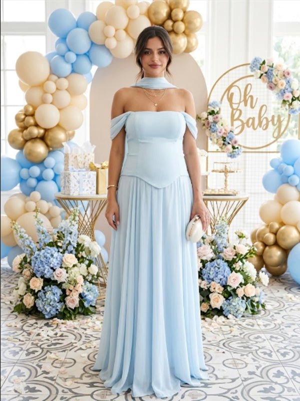 blue maternity dress off the shoulder Momyknows Elegant Draped Hem Baby Shower Maxi Color:Royal blue festivefeels24 It is Not Padded Late Regency Violet and