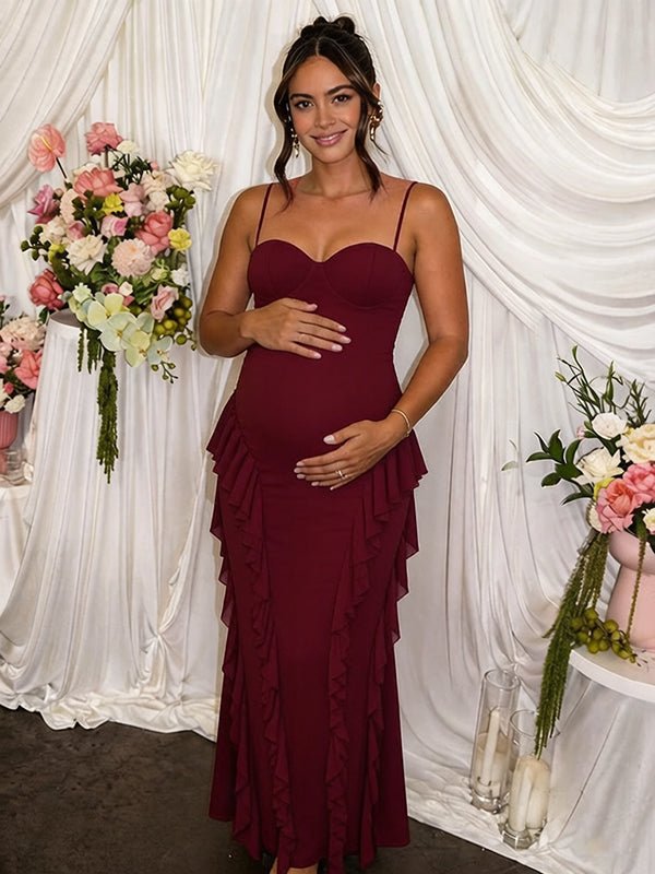 red maternity maxi dress Momyknows Chic Wine Falbala Mesh Spaghetti Strap Bodycon Baby Shower I suggest you choose viscose/nylon/woven/lining Color:Sage (SeaGreen) Jewel Embellished Chiffon Short