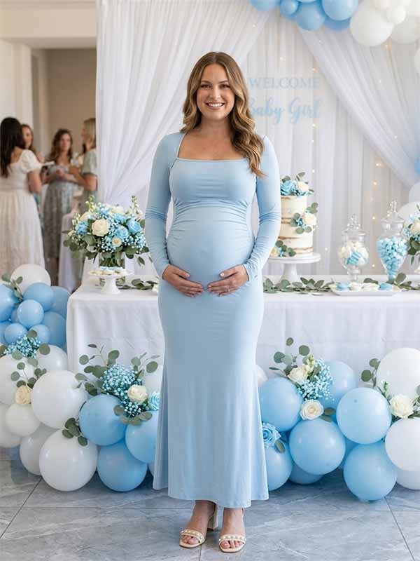 maxi baby girl ceremony dress Momyknows Elegant Ruched Bodycon Mermaid Shower Maternity Velvet High Slit Dress 5y With a fitted Color:Bean Paste Pink