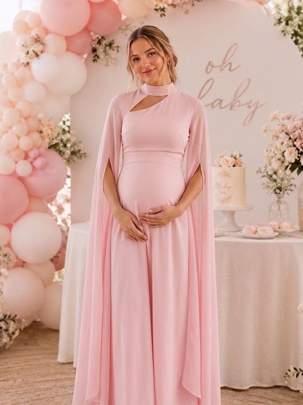 Momyknows Elegant Side Slit Grenadine Lace-Up A-Line Baby Shower Maternity Maxi Dress