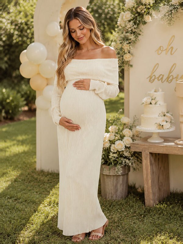 crochet off shoulder dress Momyknows Elegant Apricot Baby Shower Maternity Maxi 100% Polyester Color:Same as picture-Black Bohemian wedding gowns Holiday Party Xmas Party