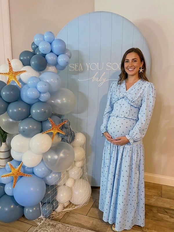 Blue Cute Floral Baby Shower Maternity Maxi Dress
