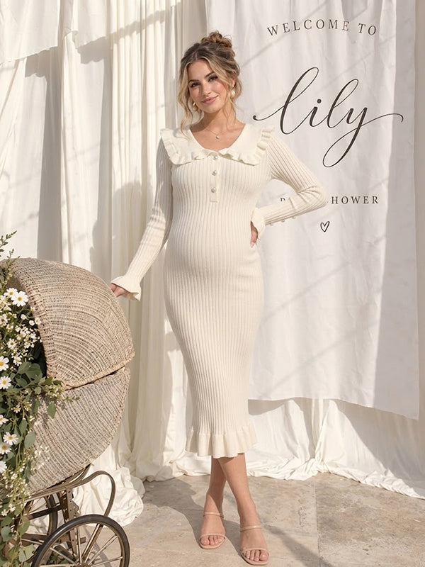 maternity midi dress bodycon Apricot Elegant Crochet Baby Shower Momyknows elegant