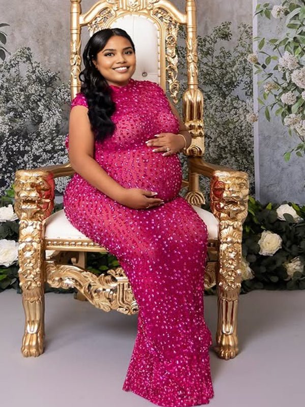 pregnancy maxi dresses Pink Mesh Tiered Long Sleeve Maternity Dress Simply add a swipe of red lipstick for a look that ensures all eyes are on you Pinkblush Navy Floral Deep V-Neck