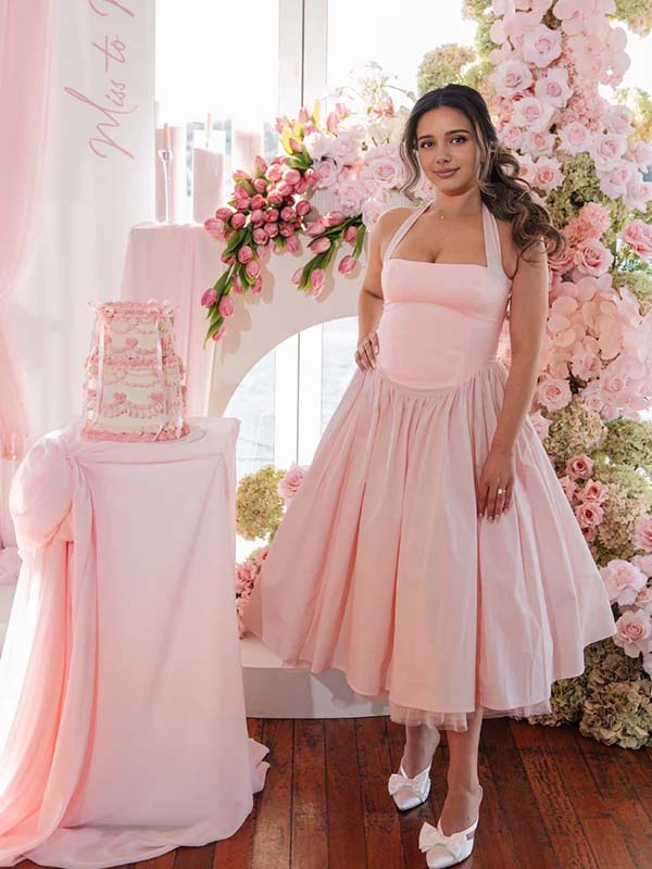 Momyknows Halter Neck Tutu Lace Up Maternity Baby Shower Maxi Dress