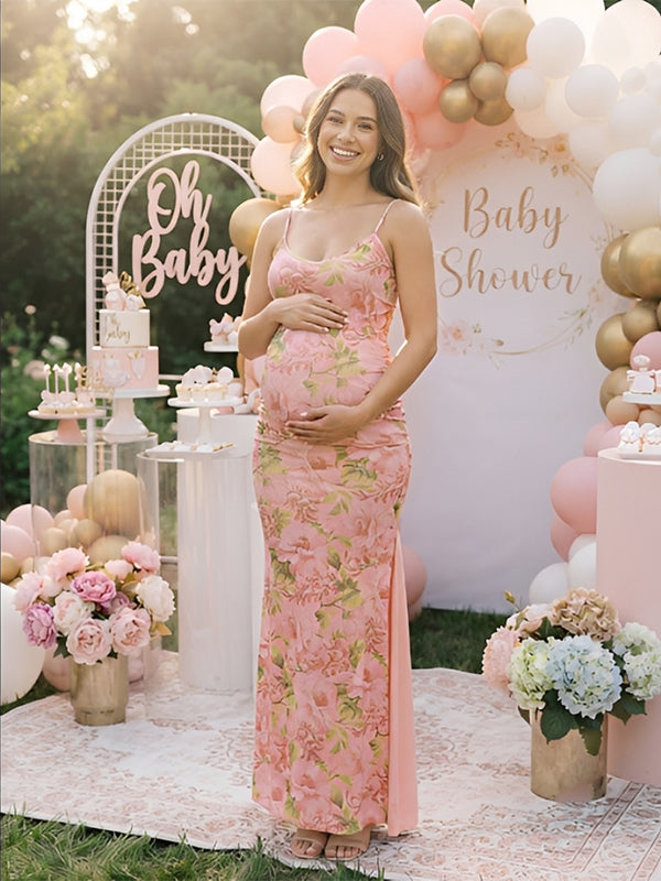 pink floral maternity dress for baby shower Tiffany Rose Francesca Maxi Maternity Dress Petal Pink Floral