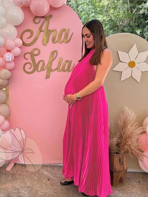 Momyknows Rose Carmine Ruched Plus Maternity Baby Shower Maxi Dress