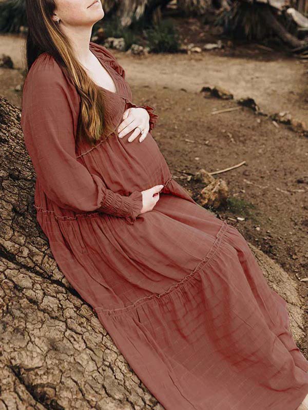 layered maternity dress Momyknows Ruffle Falbala Big Swing Elegant Baby Moon Beach Boho Photoshoot Baby Shower Maxi ruffle gown designs