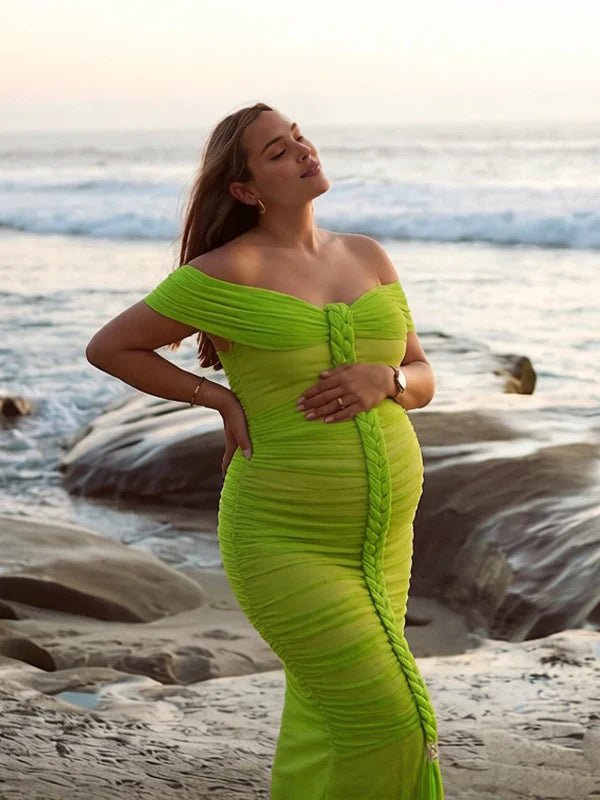 ruched bodycon dress green Momyknows Off Shoulder Backless Maternity Photoshoot Maxi Emerald green Size:X Small collection:test MESHKI Sierra Mini Dorothy Crafted from soft
